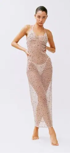 With Jean WITH JÉAN Holly Sheer Midi Dress, Cream, Medium