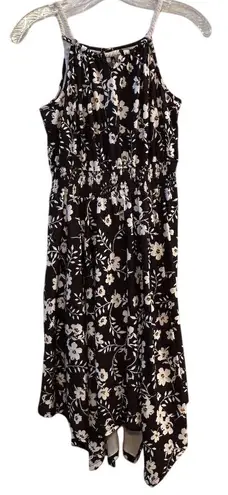 Black Floral Midi Dress Sleeveless Summer Casual
