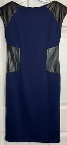 Silva Women’s Navy Blue Dress With Pleather Accents, Shoulder Pads, Fitting, L Size L