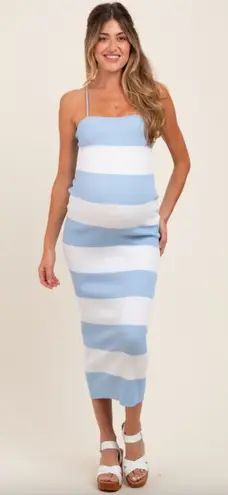 Pinkblush Klesis Blue Ivory Striped Back Lace Up Bodycon Maternity Maxi Dress S