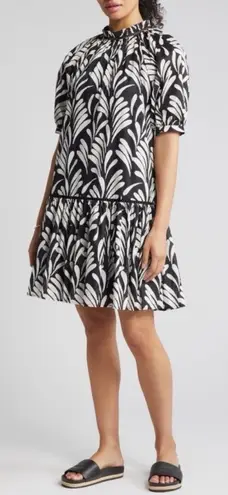 Caslon Puff Sleeve Botanical Printed Cotton Shift Drop Waist Dress - Sz M 💚🎀