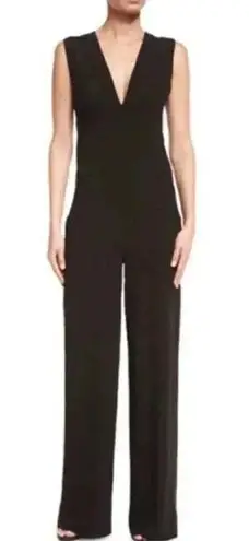 Halston Heritage black V-neck jumpsuit open back sleeveless size 10 D9