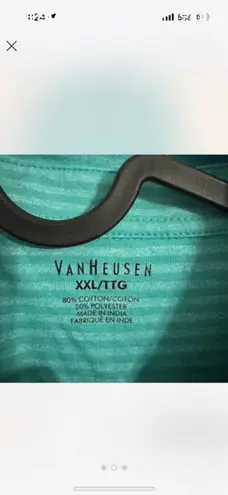 Van Heusen Men’s Polo Shirt XXL Teal Green Striped Short Sleeve