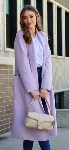 SØSKEN Heidi Long Sleeve Brushed Knit Collared Duster Cardigan Jacket Lavender