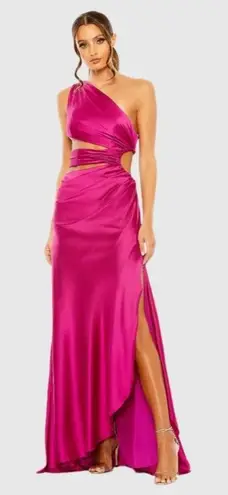Mac Duggal 68485 CUT OUT ONE SHOULDER SATIN MAGENTA Pink GOWN sz 2 8 NWT