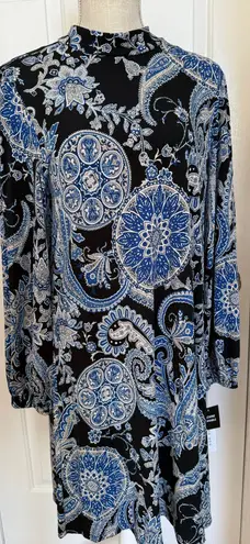 Robbie Bee Long Sleeve Paisley Puff Print Shift Dress Stretch Sz M Brand New