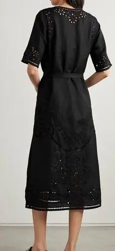 SEA Lula broderie anglaise voile midi dress size S viscose cotton C8 Black