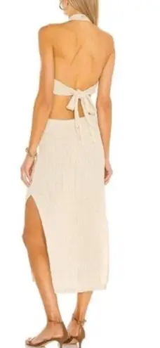 L'Academie Magnolia Linen Midi Dress in Tan Halter Open Back Sz Small