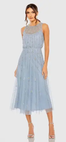 Mac Duggal Blue High Neck Sleeveless Embellished A Line Cocktail Dress Size 16