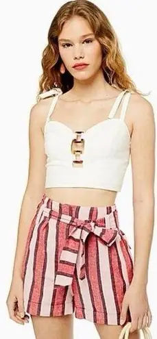 Topshop  Striped Paperbag Linen High Waisted Shorts