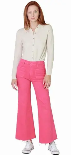 Mother Denim Patch Pocket Roller Ankle Fray Jeans Wide Leg Pink Geranium 26