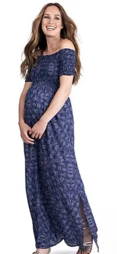 Seraphine Cara Off Shoulder Maternity Maxi Dress Shirred Navy Blue 4 Size undefined