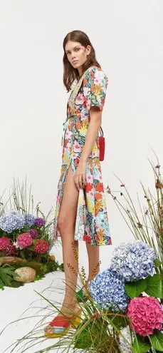 Celia B Nanna Floral Button Front Midi Dress Multicolor Womens Size XL Red