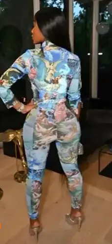 Renaissance Blue Print Stretch Leotard Size M