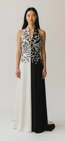 Crisada Chris Kole VTG Black & White Embellished Halter Neck Ball Grown NWT Sz 8