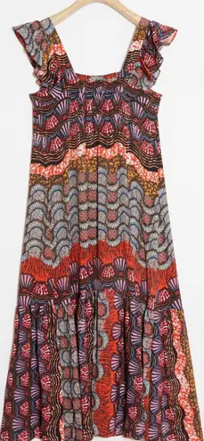 Corey Lynn Calter Midi Dress Size Small Boho Red Abstract Doriane Tiered