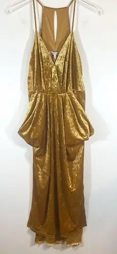 BCBGeneration NWT  Gold Crushed Velvet Racerback Surplice Draped Midi Dress Sz S