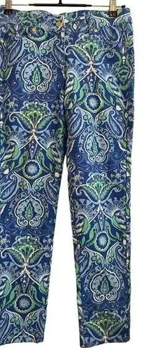 J. McLaughlin  Slim Leg Pant Jeans‎ Women Size 2 Blue Green Preppy Paisley Ankle