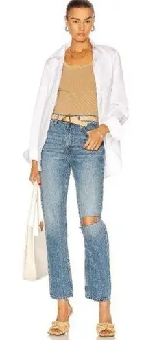 RE/DONE ππ 70's Straight Leg Jeans ~ Daring Indigo With Rip High Waist 31 NWOT