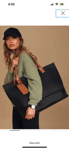 Lulus Weekend Traveler Black and Cognac Tote Bag