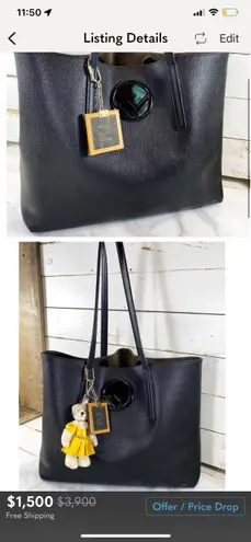 Fendi Textured Leather Logo Shopping Tote & Detachable Pouch