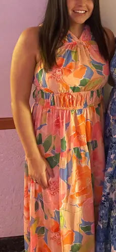 Maggy London Floral Maxi High Neck Dress