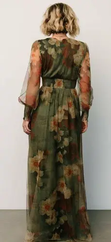 Baltic Born Layla Olive And Rust Floral Long Sleeve Tulle Maxi Dress