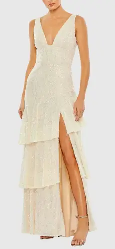 Mac Duggal Sequin Asymmetrical Ruffle Tiered Gown - Size 14 - Iridescent - NWT