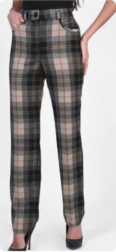 Frank Lyman Montreal NWT Plaid Trousers Pants Black Whiskey Brown Size 12 Chic
