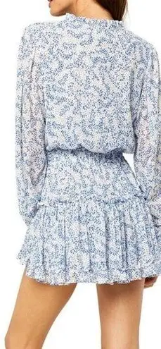 MISA Los Angeles Lorena Dress White and Blue Floral Print Tiered Swing XS XSmall
