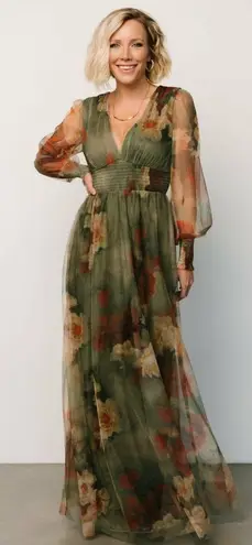 Baltic Born Layla Tulle Maxi Dress Olive And Rust Floral New Without Tags