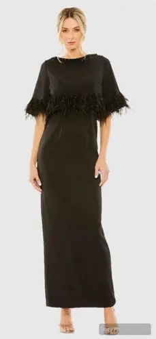 Mac Duggal 11787 Quarter Sleeve Crystal Neck Feather Detail Dress