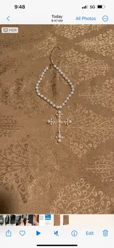 Boutique Beautiful Faux Pearl & Gold Cross Necklace