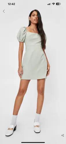 Nasty Gal Green Dress Puff Sleeve