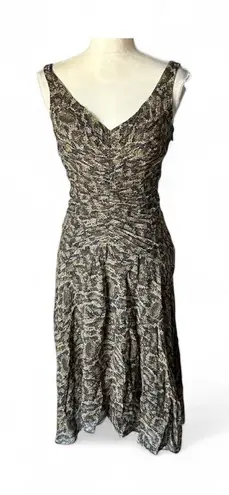Maggy London Maggie London size 4 Midi Python A-Line Silk Dress Animal Print Olive Green