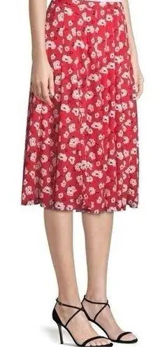 Karl Lagerfeld Floral-Print Pleated A-Line Skirt Size 10 Red