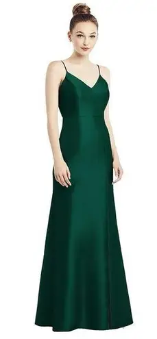 Alfred Sung Open-Back Bow Tie Satin Trumpet Gown Hunter #D780, Size 0 New w/Tag