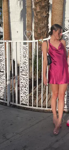 Lulus Magenta Satin Halter Mini Slip Dress