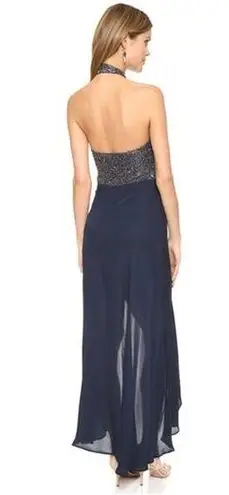 Haute Hippie | Navy Blue Beaded Silk High Neck wrap Skirt Gown Halter | Size 12