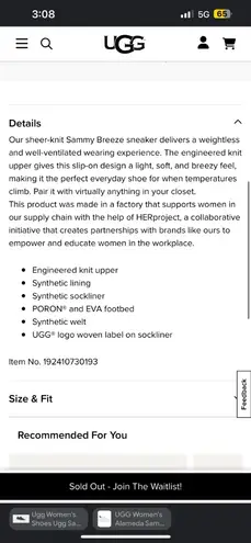 UGG Women's Shoes Sammy Breeze Slip-on size 8