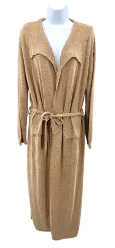 FP Beach Free People Beach Slub Knit Long Cardigan Sweater Open Front Belted Boho Tie S - Image 1