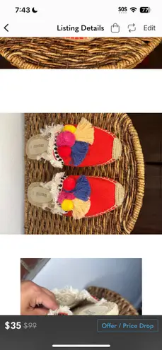 Anthropologie Soludos  Unique Coco Pompom Espadrille Mules 7.5