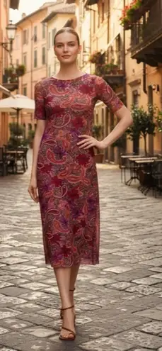 Johnny Was NWT JADE Haley Mesh Midi in Pink Paisley Floral Dress S $185