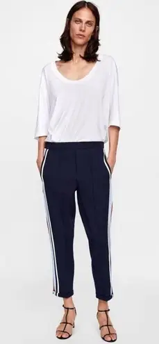 ZARA  High Waist Skinny Pants w/ Packet & Side Stripe Blue/Red Size S NEW