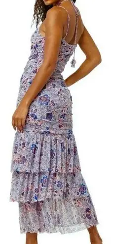 MISA Los Angeles Anthropologie MISA Nicola Floral Mesh Halter Midi Dress Blue Size XS NWT