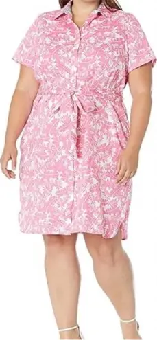 Foxcroft  Pink Floral Shirt Dress 18W thumbnail 1
