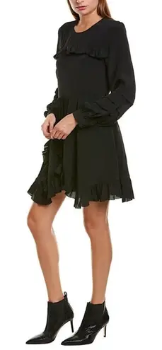 IRO Frill Black Silk Viscose Blend Long Sleeve Ruffle Mini Dress Size 38