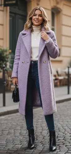 Elliatt Amethyst Cozy Shearling Teddy Coat Jacket in Lilac Purple Size Small NWT