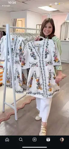 Farm Rio Anthropologie White Sweet Bloom Dreamscape Puff-Sleeve Mini Dress