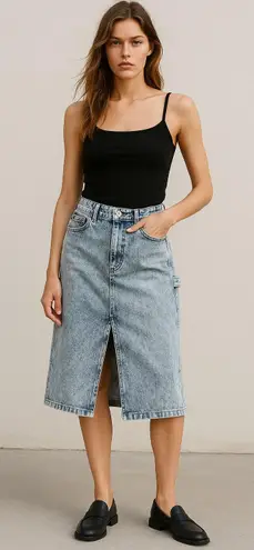 Denim Forum ’90s Carpenter Midi Pencil Skirt — Size 26 Blue